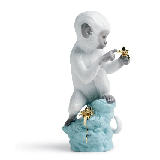 Curiosity Monkey on Turquoise Rock Figurine by Lladró