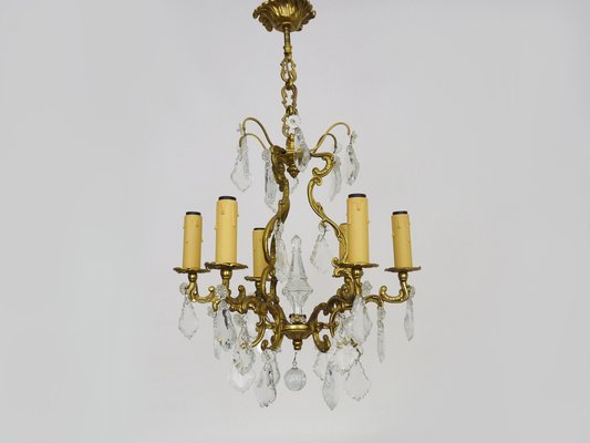 6-Light Bronze Cage Chandelier with Glass Pendants, 1960s-MZP-1773257