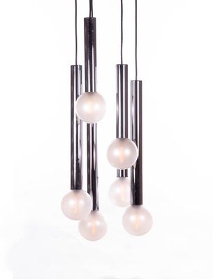 6-Light Chrome & Pearlized Glass Globe Ceiling Lamp by Motoko Ishii for Staff, 1970s-DEK-546840