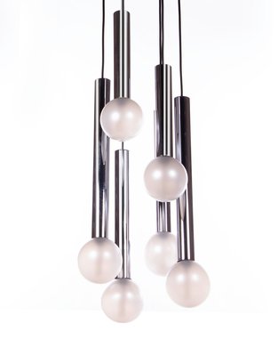 6-Light Chrome & Pearlized Glass Globe Ceiling Lamp by Motoko Ishii for Staff, 1970s-DEK-546840