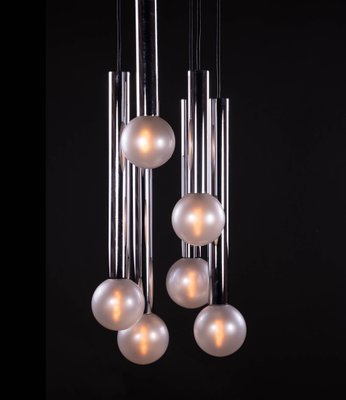 6-Light Chrome & Pearlized Glass Globe Ceiling Lamp by Motoko Ishii for Staff, 1970s-DEK-546840