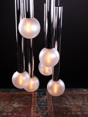 6-Light Chrome & Pearlized Glass Globe Ceiling Lamp by Motoko Ishii for Staff, 1970s-DEK-546840