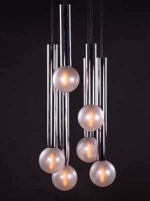 6-Light Chrome & Pearlized Glass Globe Ceiling Lamp by Motoko Ishii for Staff, 1970s-DEK-546840