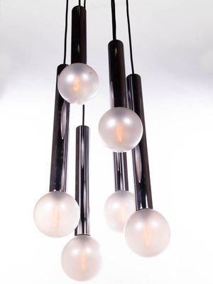 6-Light Chrome & Pearlized Glass Globe Ceiling Lamp by Motoko Ishii for Staff, 1970s-DEK-546840