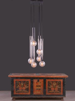 6-Light Chrome & Pearlized Glass Globe Ceiling Lamp by Motoko Ishii for Staff, 1970s-DEK-546840