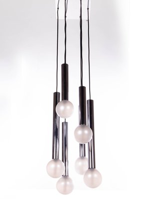 6-Light Chrome & Pearlized Glass Globe Ceiling Lamp by Motoko Ishii for Staff, 1970s-DEK-546840