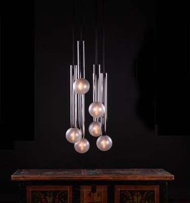 6-Light Chrome & Pearlized Glass Globe Ceiling Lamp by Motoko Ishii for Staff, 1970s-DEK-546840