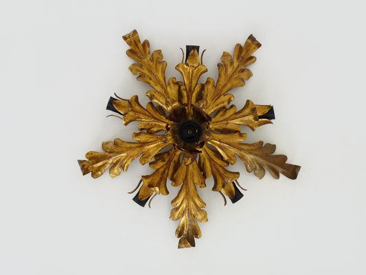 6-light Gilded Foliage Ceiling Lamp by Li Puma Firenze, Italy, 1960s-MZP-1780598