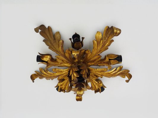 6-light Gilded Foliage Ceiling Lamp by Li Puma Firenze, Italy, 1960s-MZP-1780598