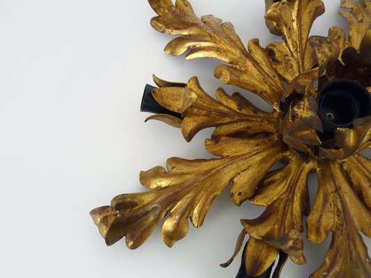 6-light Gilded Foliage Ceiling Lamp by Li Puma Firenze, Italy, 1960s-MZP-1780598