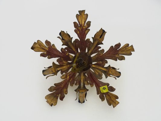 6-light Gilded Foliage Ceiling Lamp by Li Puma Firenze, Italy, 1960s-MZP-1780598