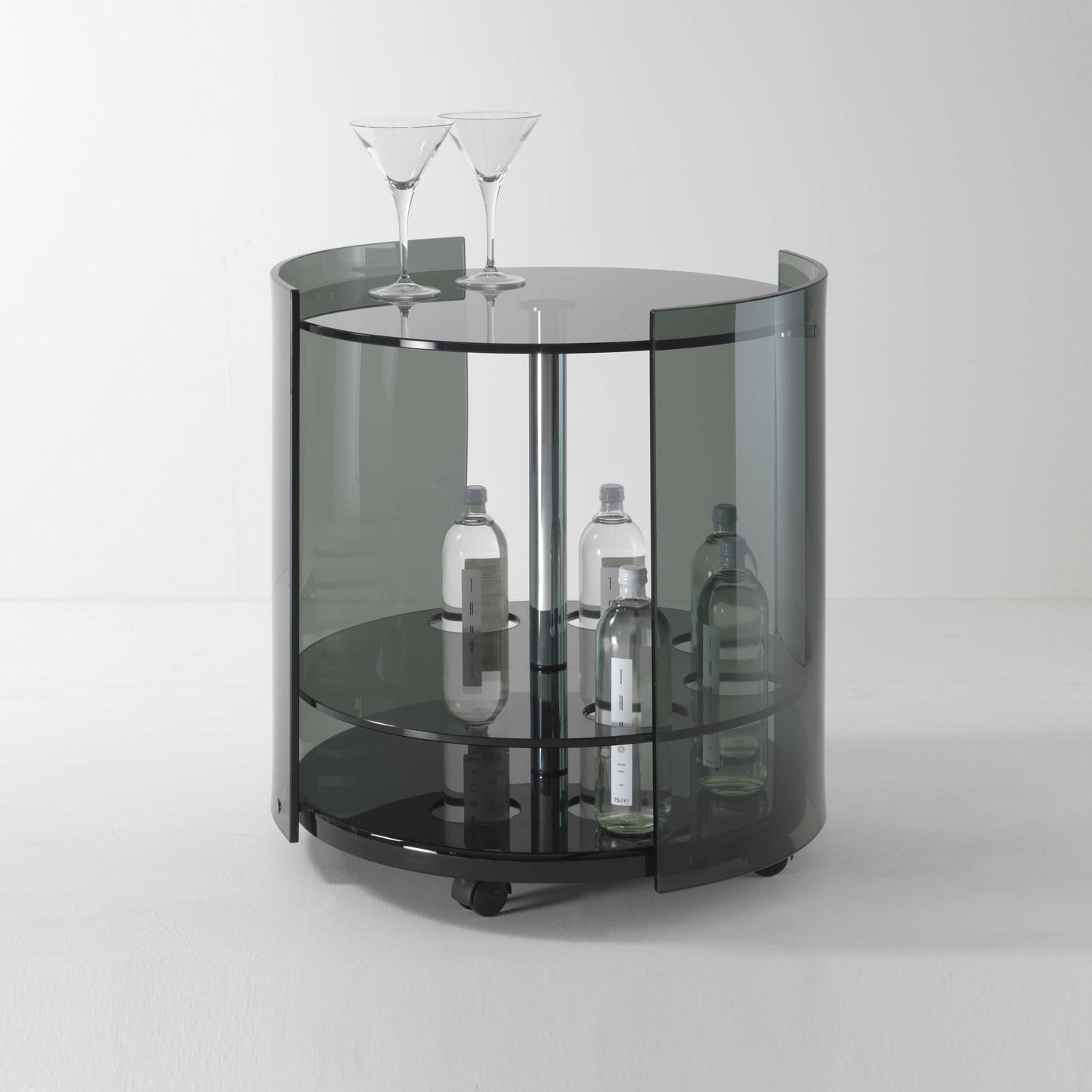 6000 TROLLEY - Round glass coffee table with castors