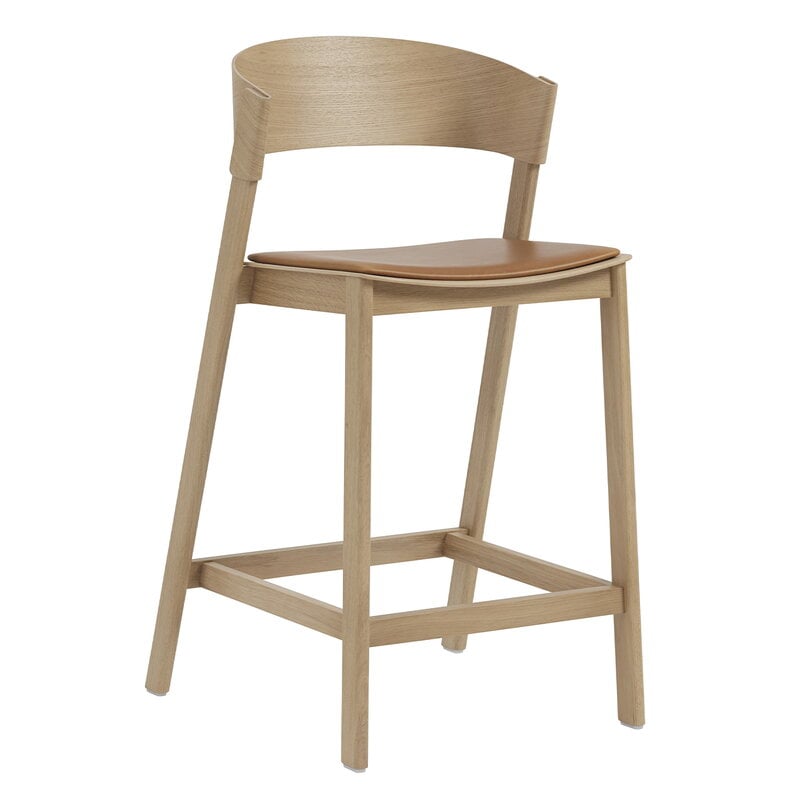 Cover counter stool by Muuto #65 cm, oak - cognac leather #