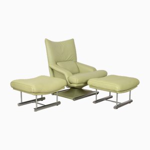 6500 Leather Armchair Set in Green Yellow from Rolf Benz, Set of 3-RQW-2036342