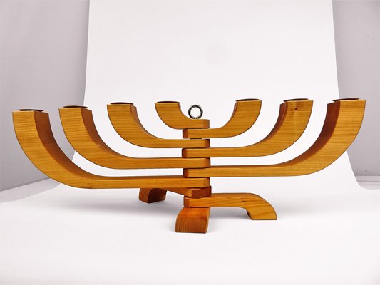 7-Armed Wooden Menora Candleholder by Jonas Grundell, 1980s-FPY-1819573