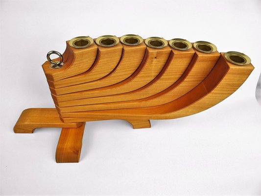 7-Armed Wooden Menora Candleholder by Jonas Grundell, 1980s-FPY-1819573