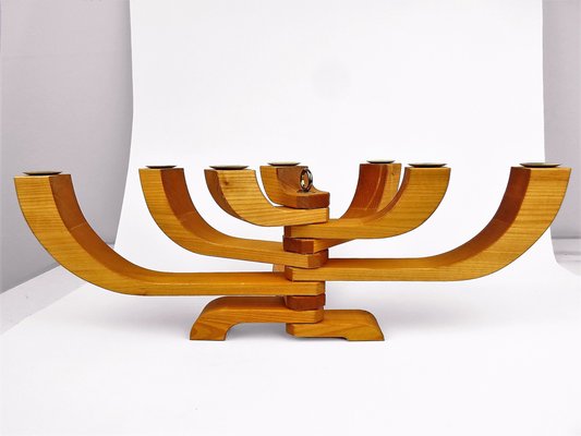 7-Armed Wooden Menora Candleholder by Jonas Grundell, 1980s-FPY-1819573