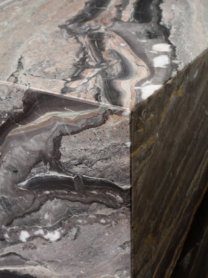 Plinth table, low, Grey Galaxy marble