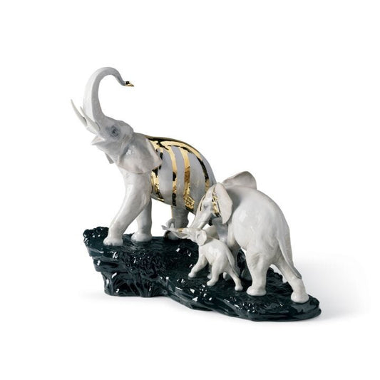 Celebration Elephants on Black Rock Figurine by Lladró