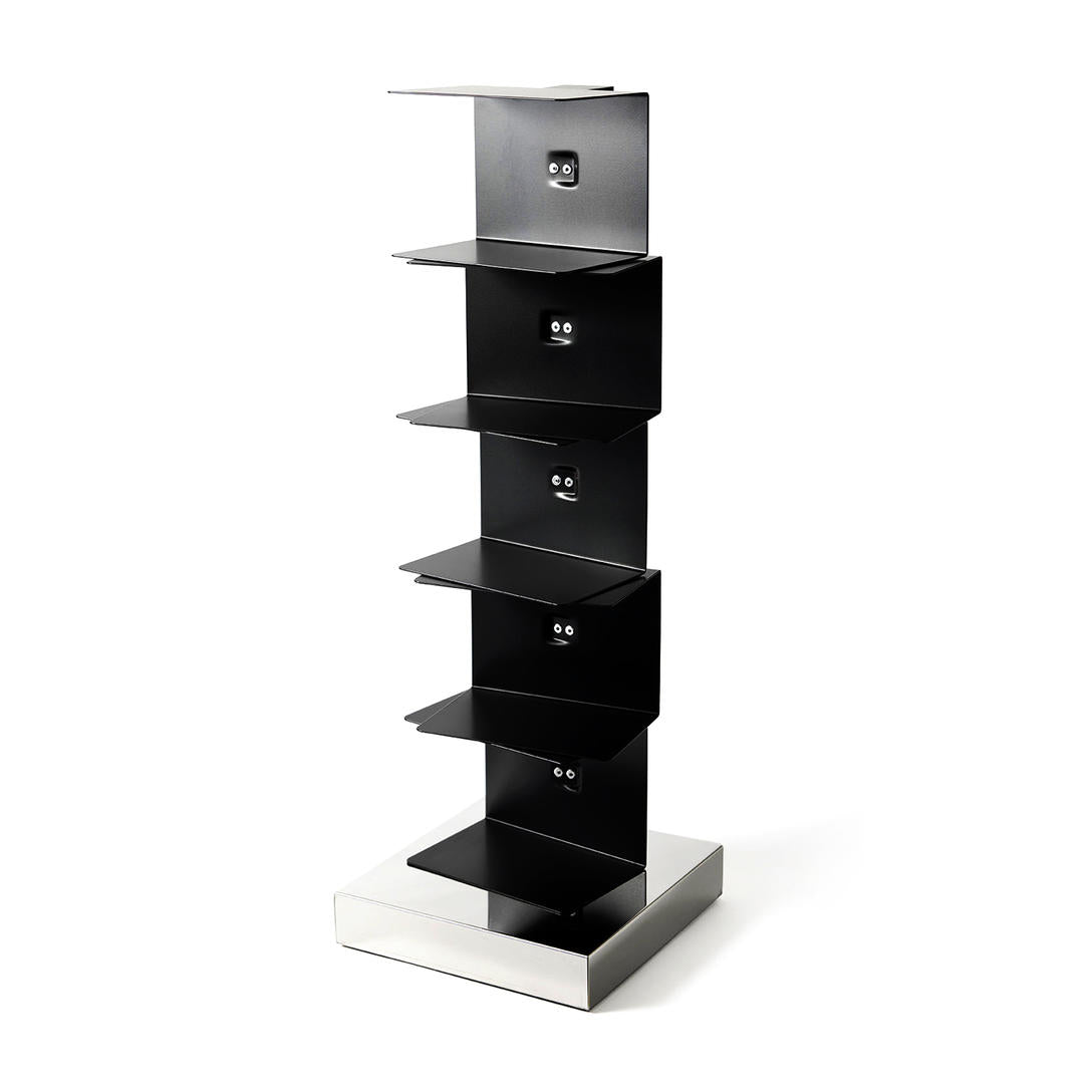 ORIGINAL PTOLOMEO - h 75 - Open Freestanding Stainless Steel Bookcase by Opinion Ciatti #h 75/black/stainless steel base