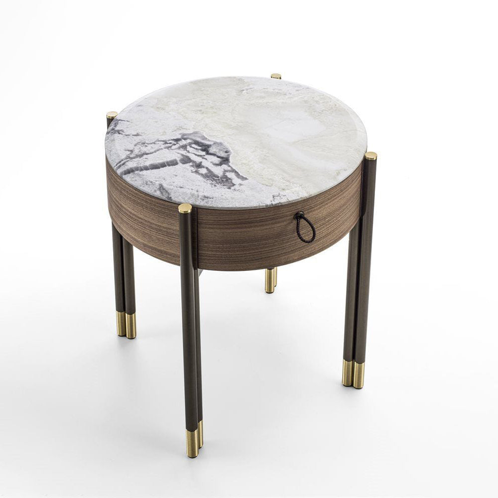 Bayus Tondo 44 - Round Walnut Bedside Table by Porada #Marble | Dover white