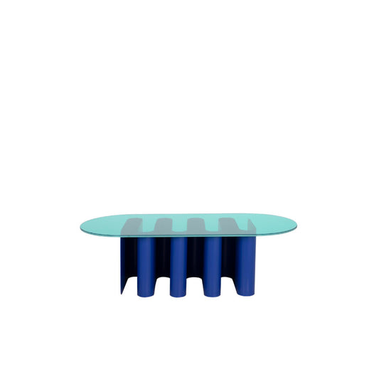 Tavolino2 - Oval Glass And Aluminium Coffee Table by Pulpo #green / ultramarine blue