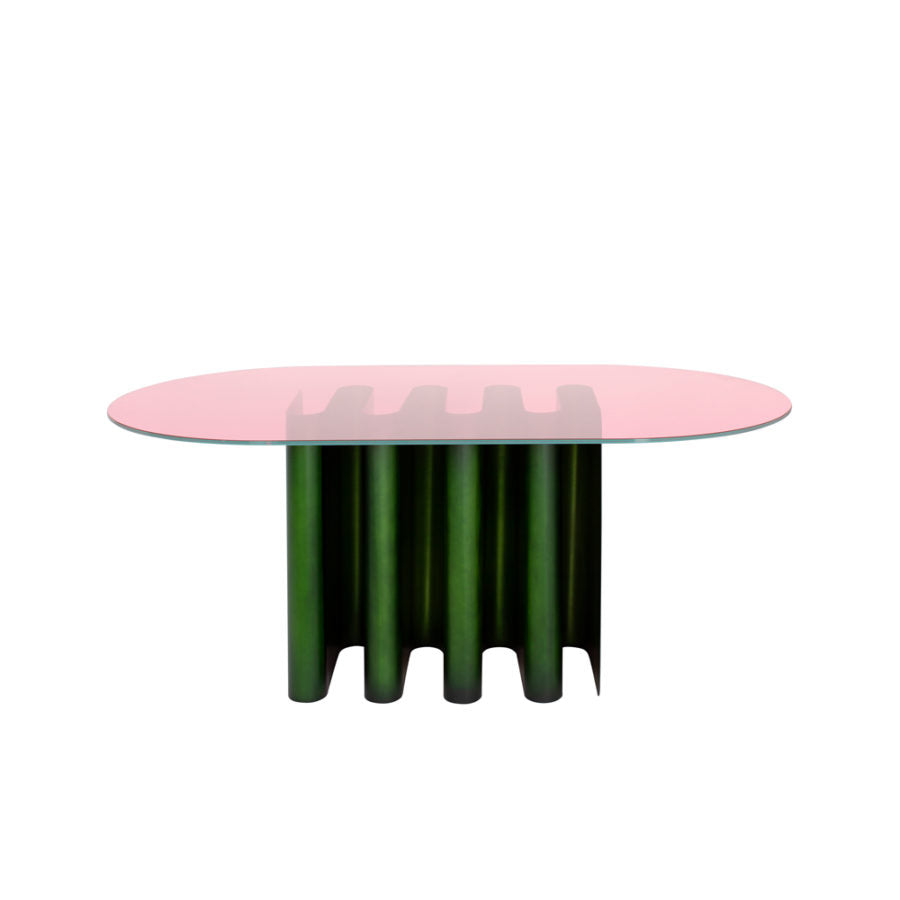 Tavolo2 - Oval Glass And Aluminium Dining Table by Pulpo #rose / fango green