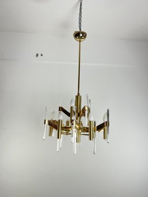 9-Light Chandelier in Gilded Brass and Crystal attributed to Gaetano Sciolari, 1970s-YST-2021394