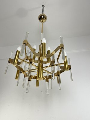 9-Light Chandelier in Gilded Brass and Crystal attributed to Gaetano Sciolari, 1970s-YST-2021394