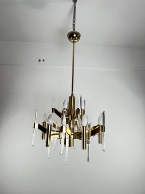 9-Light Chandelier in Gilded Brass and Crystal attributed to Gaetano Sciolari, 1970s-YST-2021394