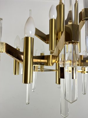 9-Light Chandelier in Gilded Brass and Crystal attributed to Gaetano Sciolari, 1970s-YST-2021394