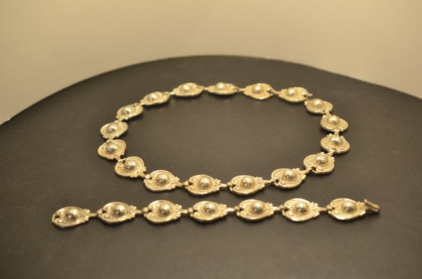 925 Silver Necklace and Bracelet by Margot de Taxco, 1940s, Set of 2-QVR-842546