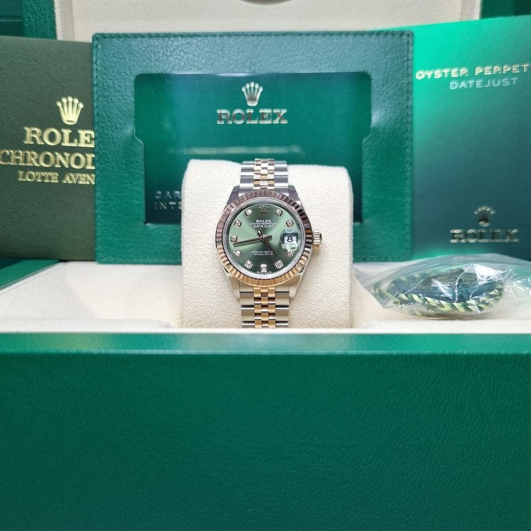 [빈티지/매장즉시발송] Rolex® Lady-Datejust 28 (28mm | 올리브 그린 다이얼 | 다이아몬드 세팅 인덱스 | 플루쥬빌)