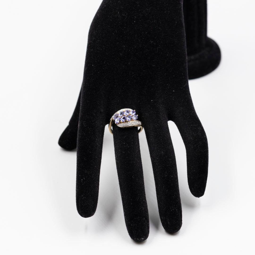 9k Yellow Gold Ring with Tanzanites and Diamonds, 2000s