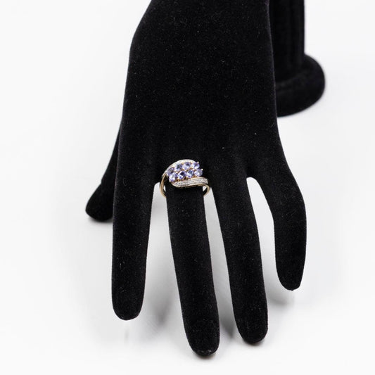 9k Yellow Gold Ring with Tanzanites and Diamonds, 2000s