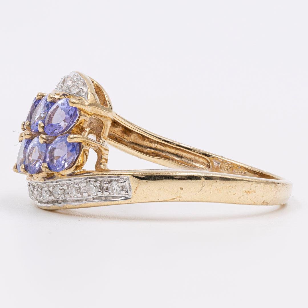 9k Yellow Gold Ring with Tanzanites and Diamonds, 2000s