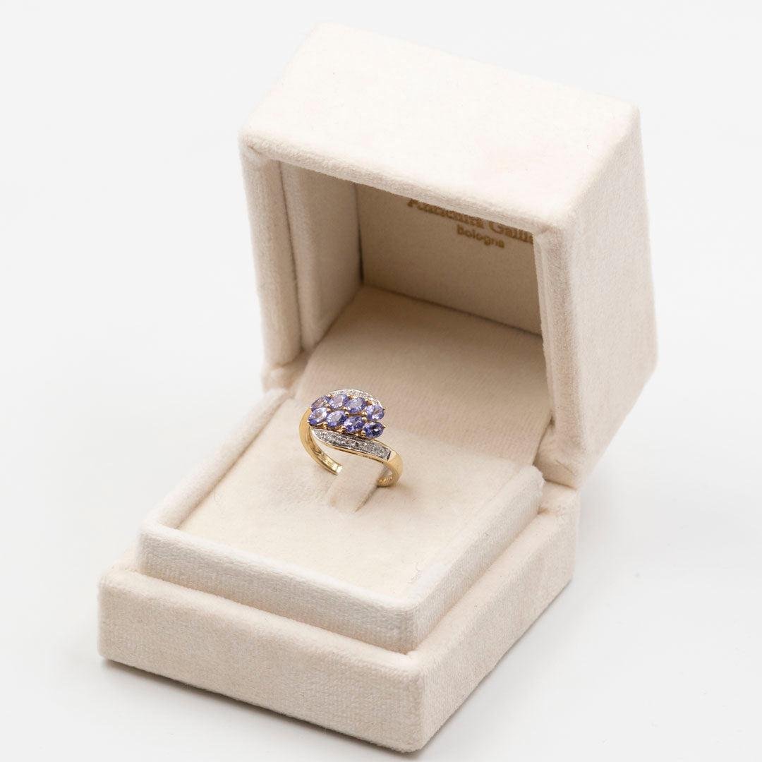 9k Yellow Gold Ring with Tanzanites and Diamonds, 2000s