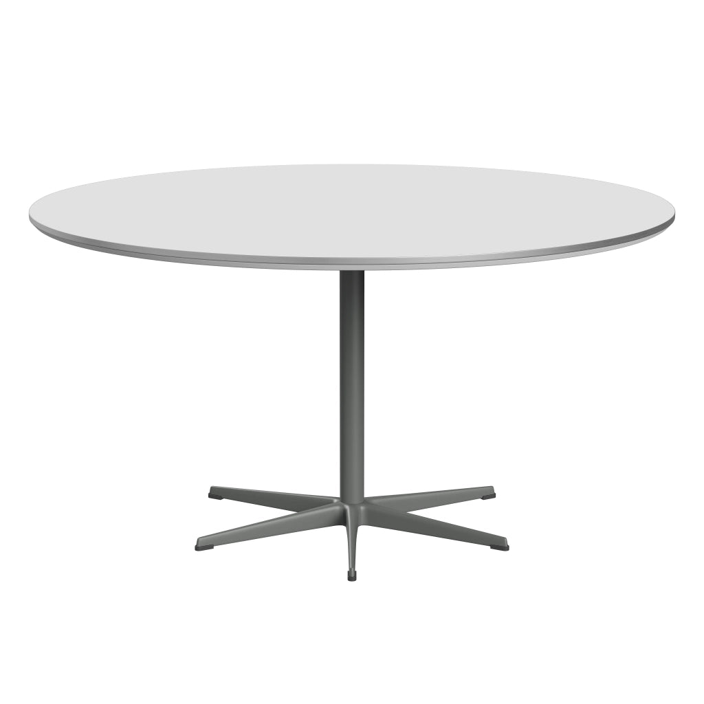 Circular - A826, Dining Table, Ø 145 Cm by Fritz Hansen #Fenix / White (032)/Brushed metal / Aluminium - Matt/Powder Coated Aluminium / Silver Grey