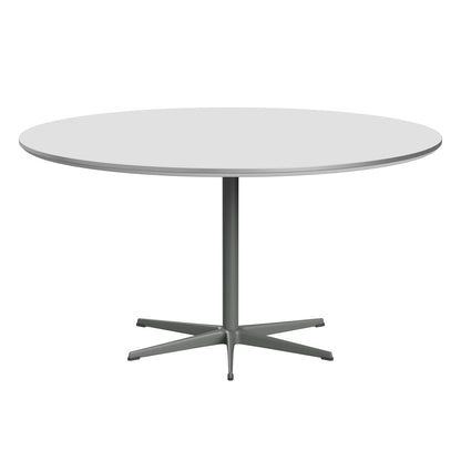 Circular - A826, Dining Table, Ø 145 Cm by Fritz Hansen #Fenix / White (032)/Brushed metal / Aluminium - Matt/Powder Coated Aluminium / Silver Grey