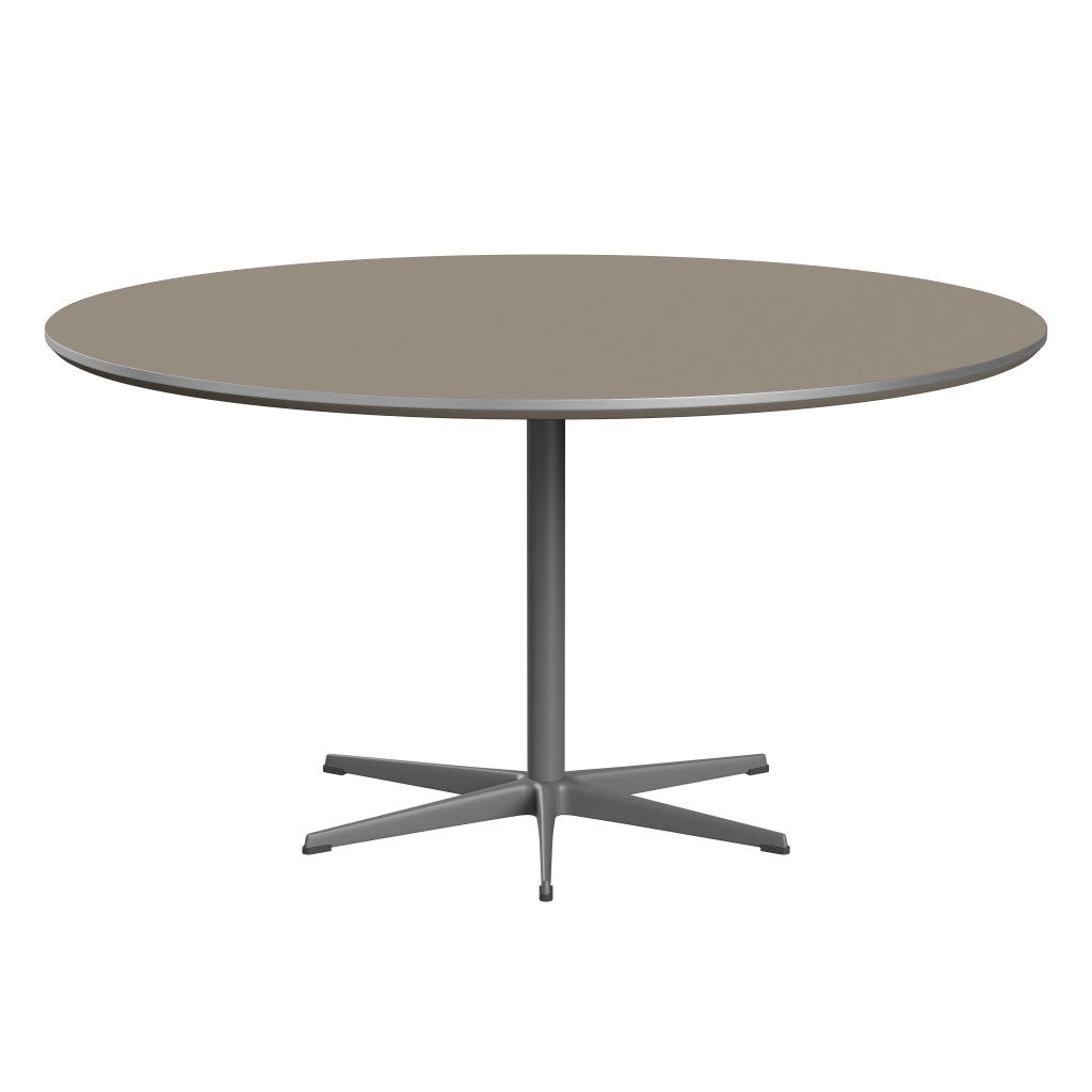 Circular - A826, Dining Table, Ø 145 Cm by Fritz Hansen #Fenix / Brown Ottawa (717)/Brushed metal / Aluminium - Matt/Powder Coated Aluminium / Silver Grey