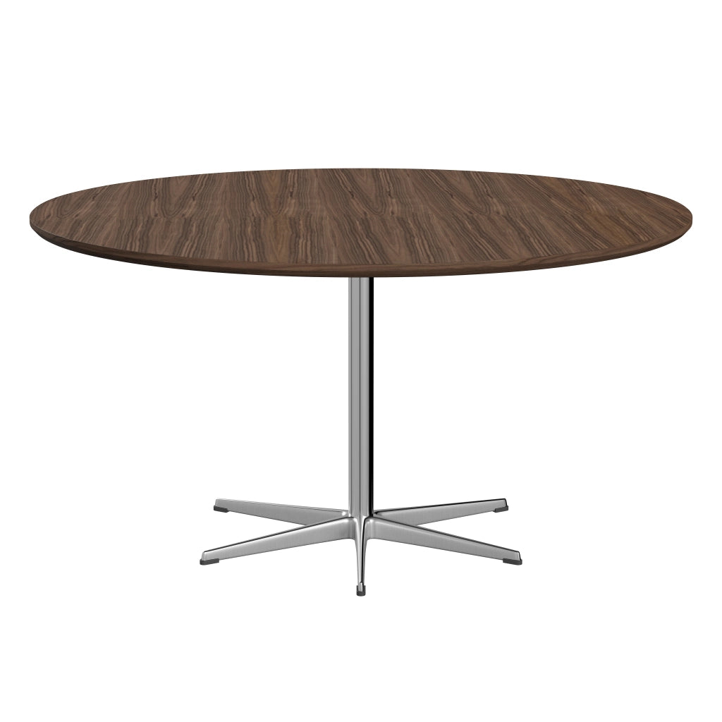 Circular - A826, Dining Table, Ø 145 Cm by Fritz Hansen #Clear Lacquered Veneer / Walnut (80)/Clear Lacquered Veneer / Walnut (80)/Brushed metal / Aluminium - Matt