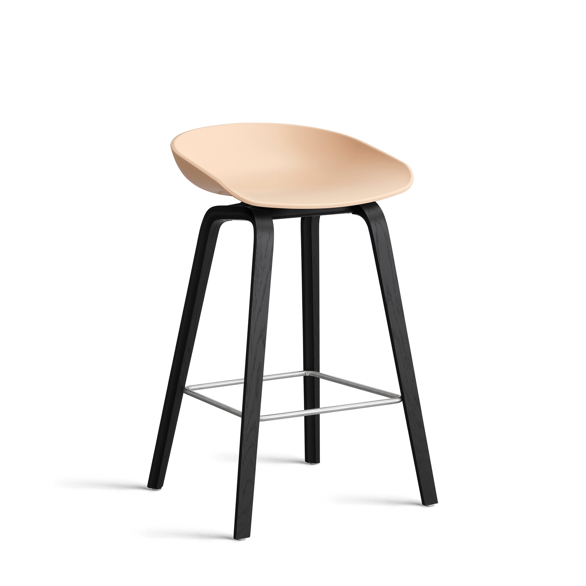 About A Stool Aas 32 by Hay #Polypropylene | Pale Peach/Oak | Black Water-Based Lacquered/Stainless Steel