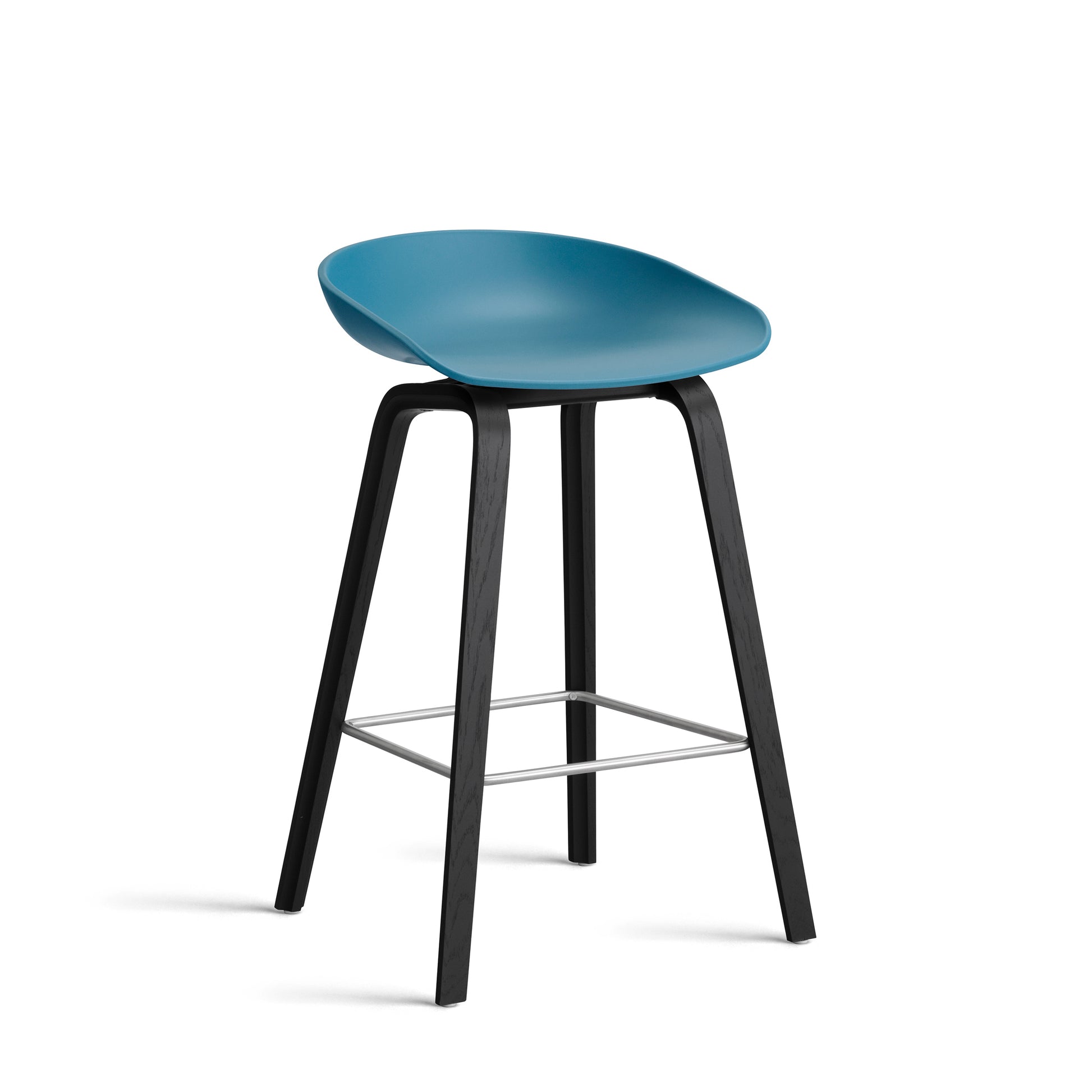 About A Stool Aas 32 by Hay #Polypropylene | Azure Blue/Oak | Black Water-Based Lacquered/Stainless Steel