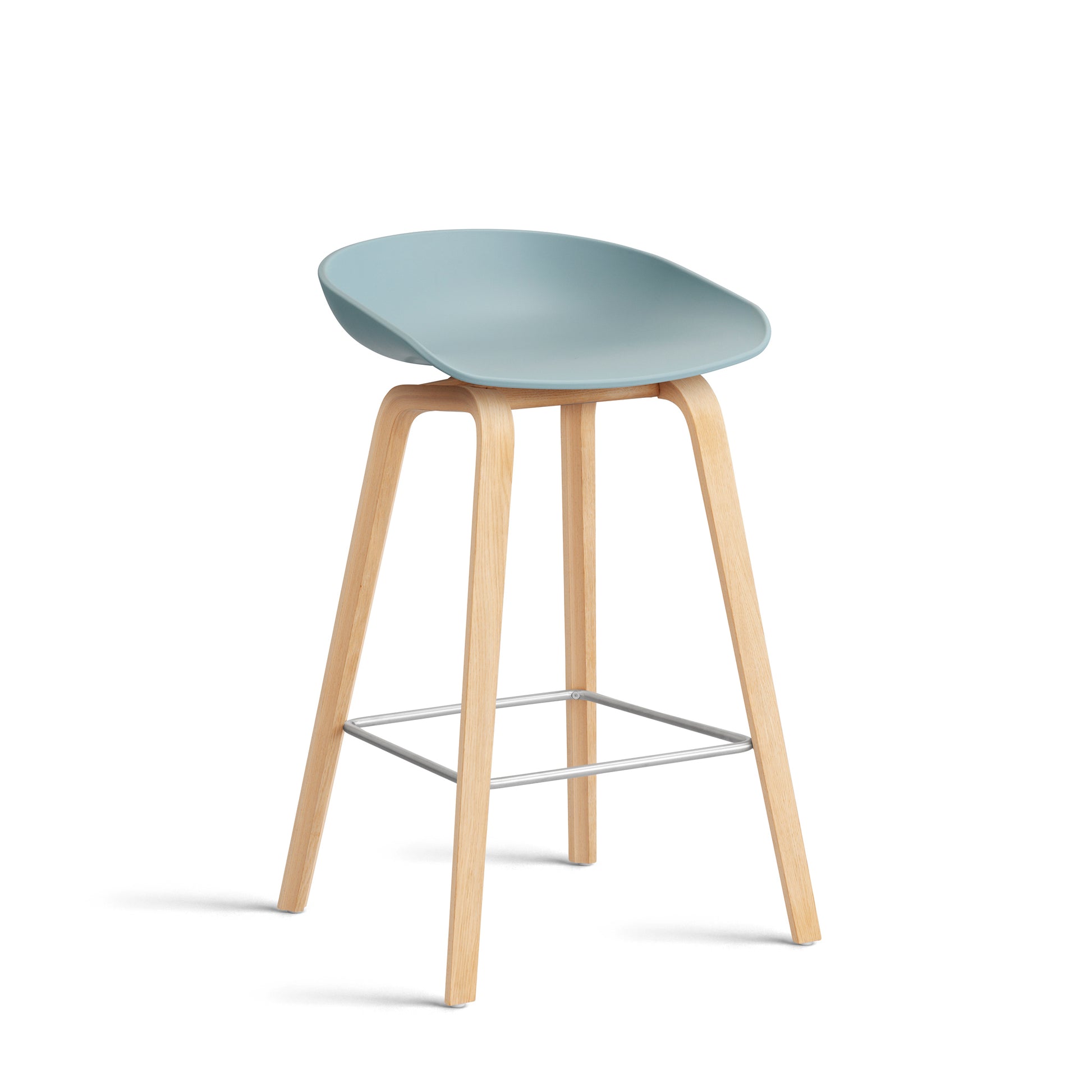 About A Stool Aas 32 by Hay #Polypropylene | Dusty Blue/Oak | Soaped/Stainless Steel