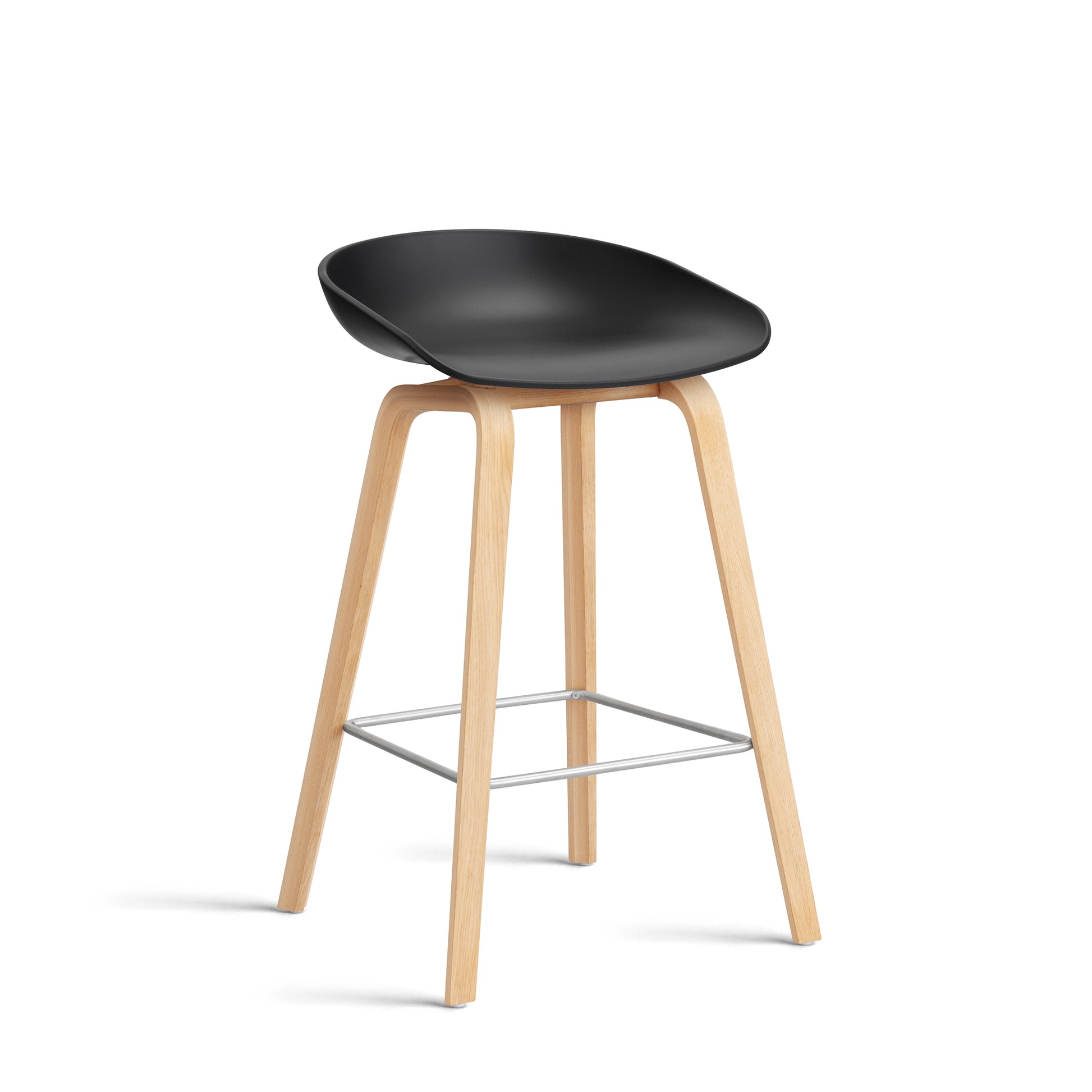 About A Stool Aas 32 by Hay #Polypropylene | Black/Oak | Soaped/Stainless Steel