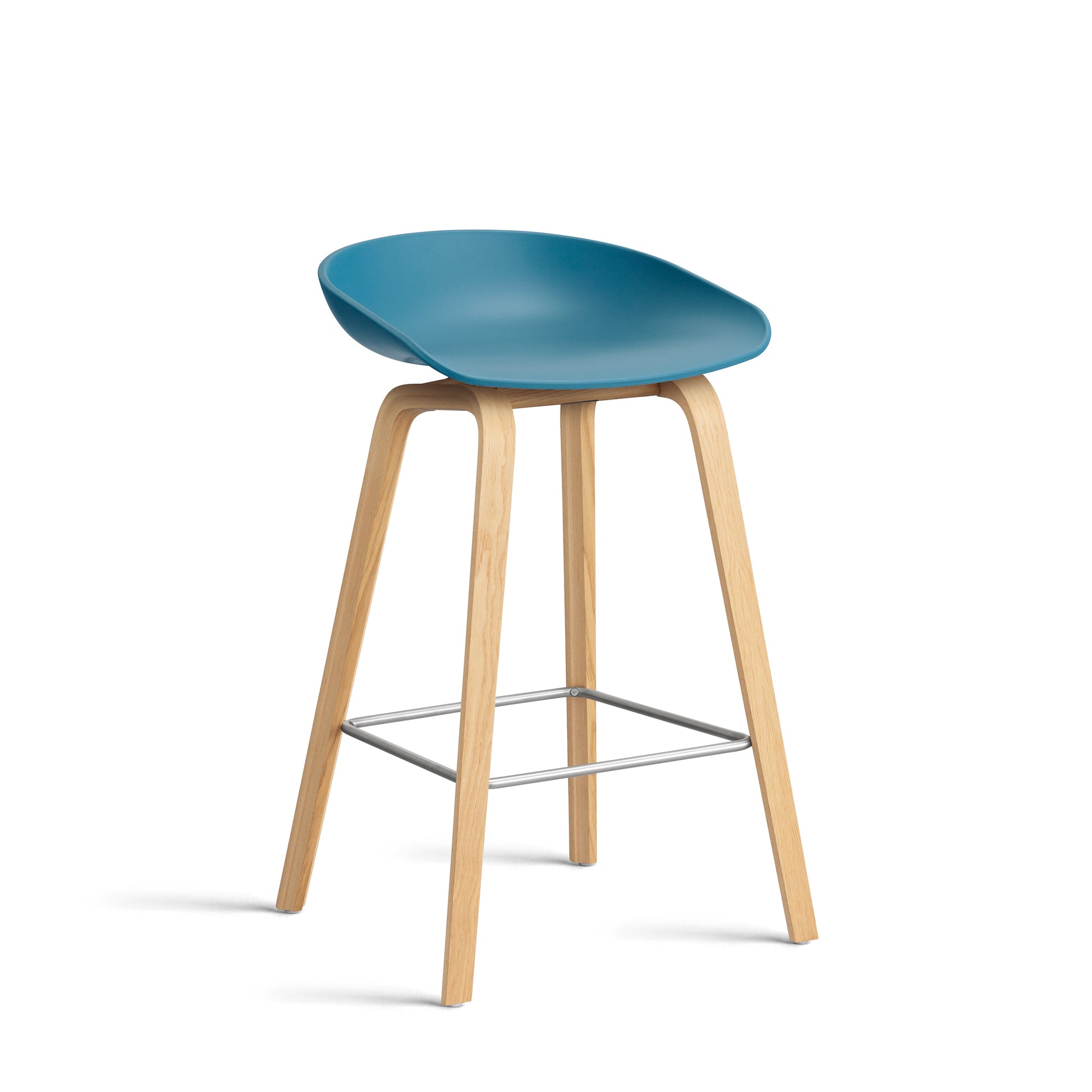 About A Stool Aas 32 by Hay #Polypropylene | Azure Blue/Oak | Water-Based Lacquered/Stainless Steel