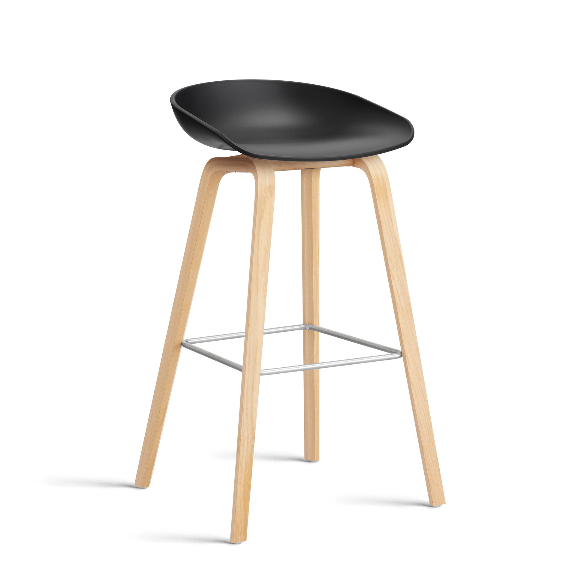 About A Stool Aas 32 by Hay #Polypropylene | Black/Oak | Soaped/Stainless Steel