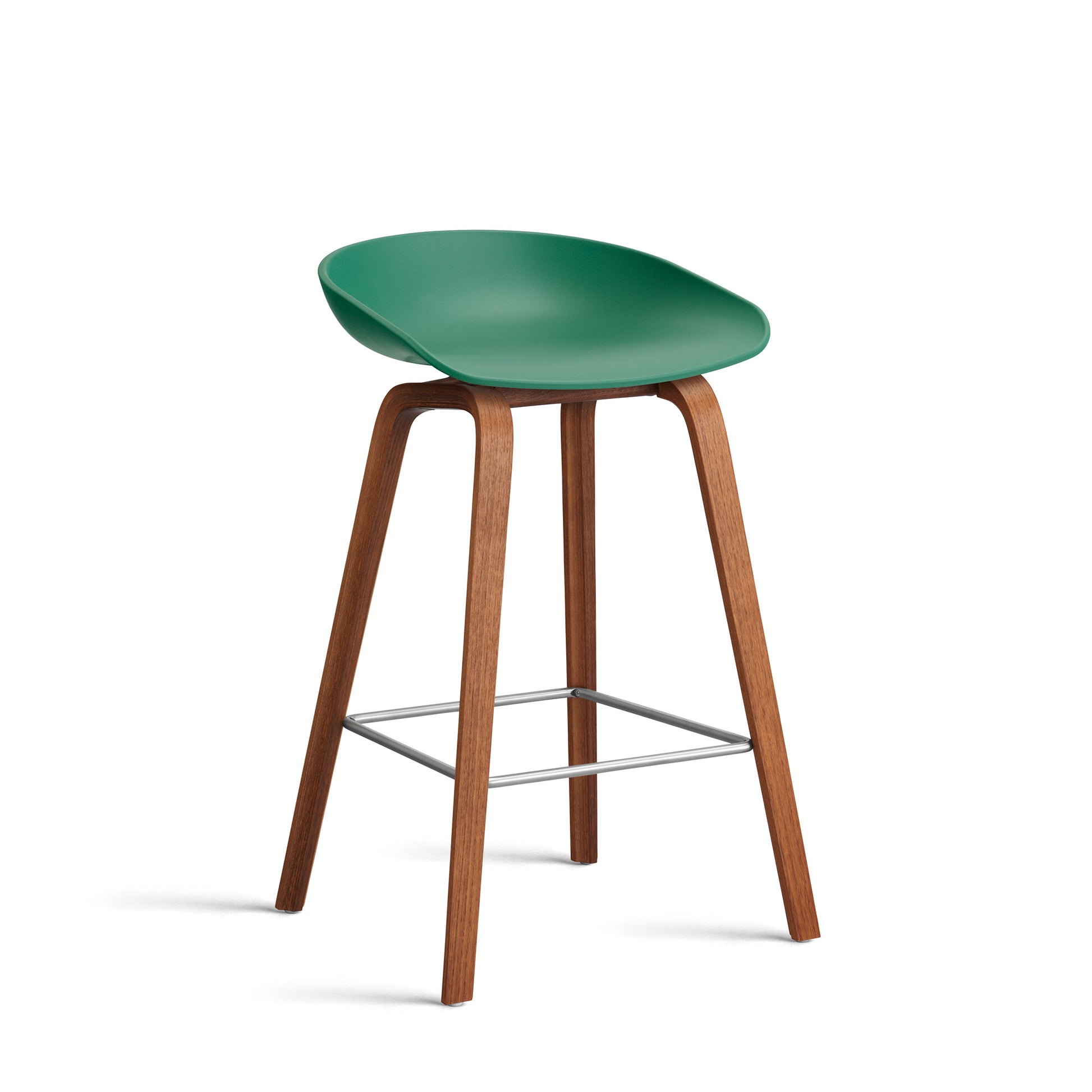 About A Stool Aas 32 by Hay #Polypropylene | Teal Green/Walnut | Water-Based Lacquered/Stainless Steel