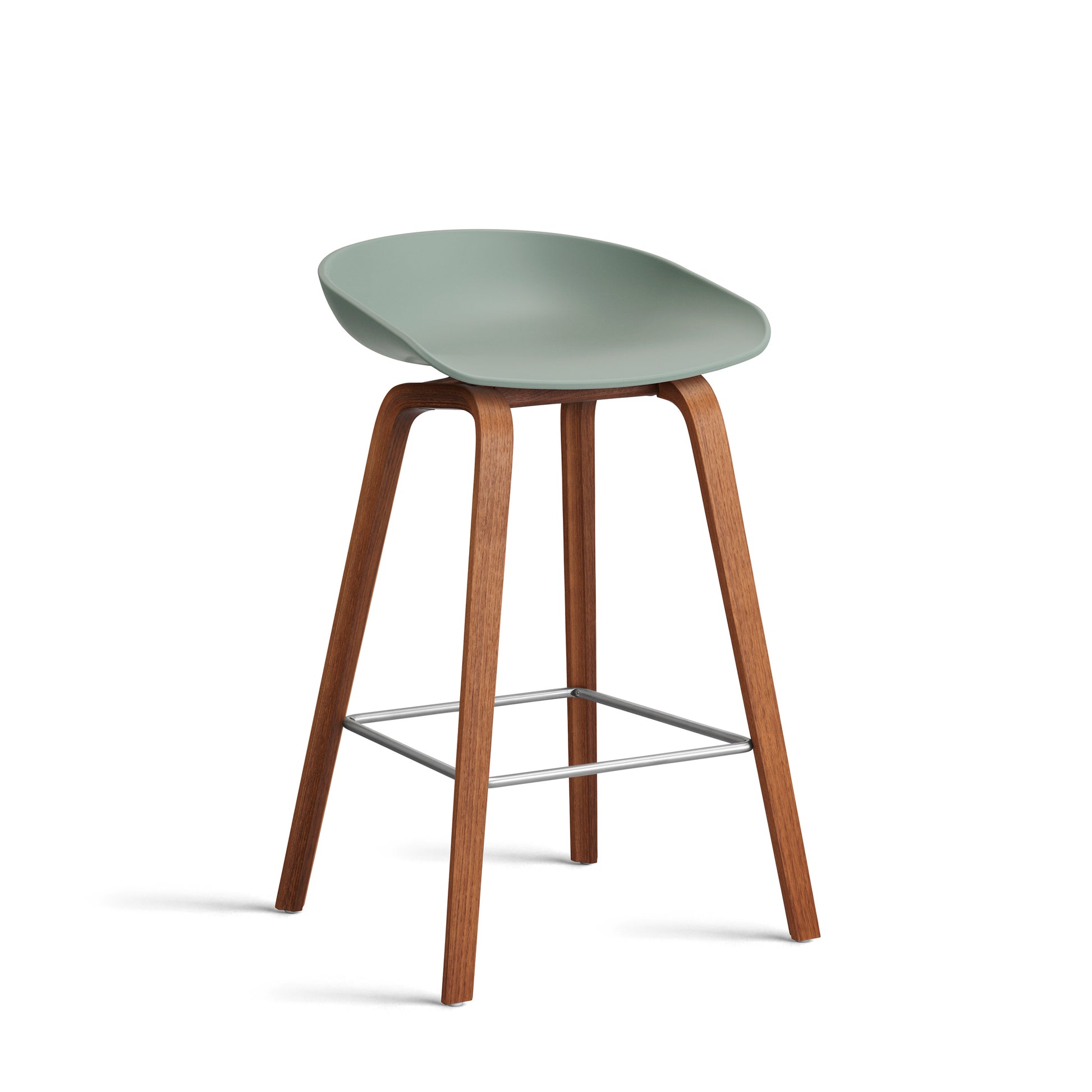 About A Stool Aas 32 by Hay #Polypropylene | Fall Green/Walnut | Water-Based Lacquered/Stainless Steel