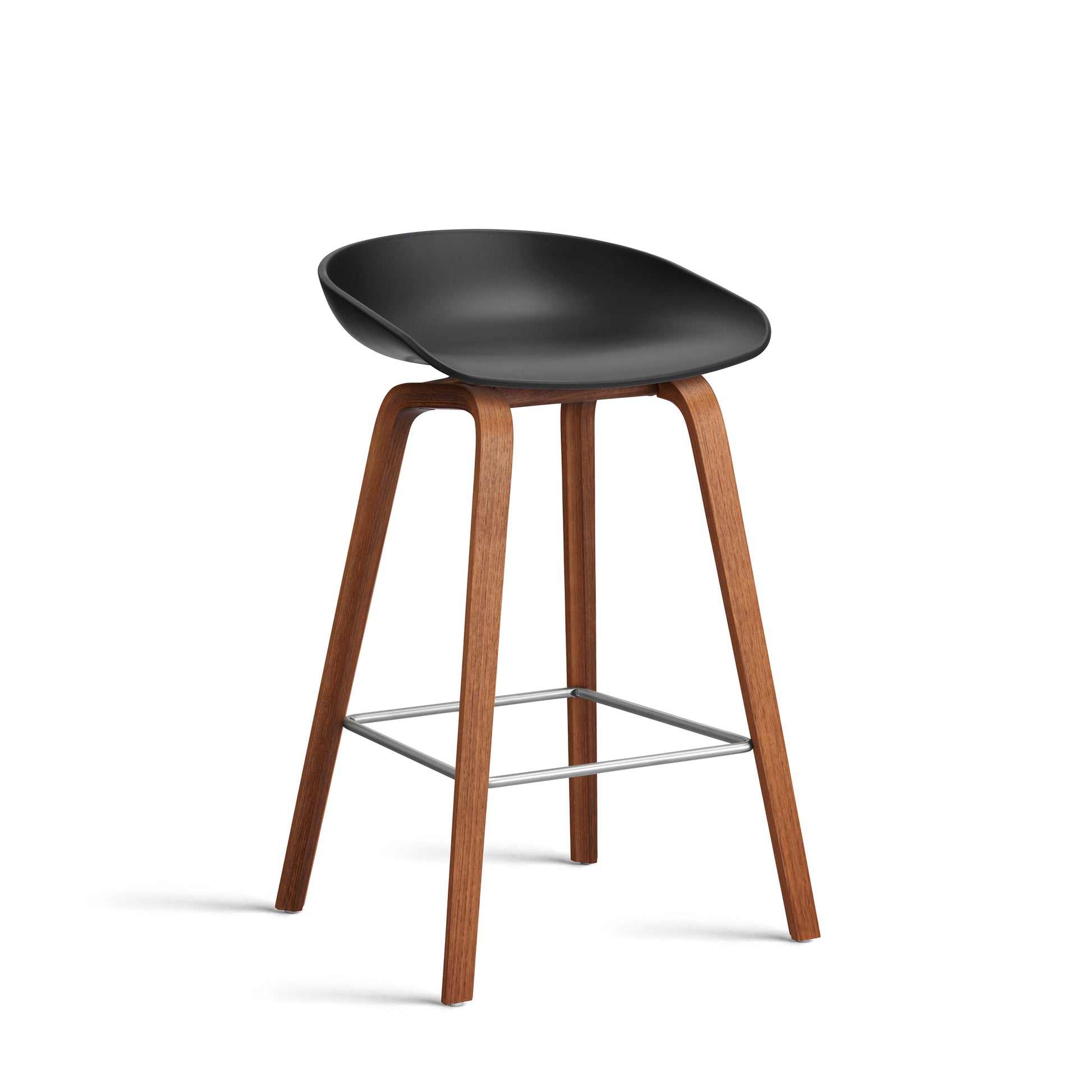 About A Stool Aas 32 by Hay #Polypropylene | Black/Walnut | Water-Based Lacquered/Stainless Steel